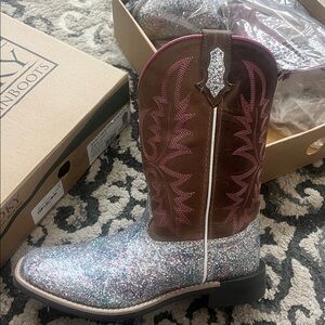 Smoky Mountain Boots Youth Ariel Sparkle Square Toe Boot Pink Brown Glitter Kids